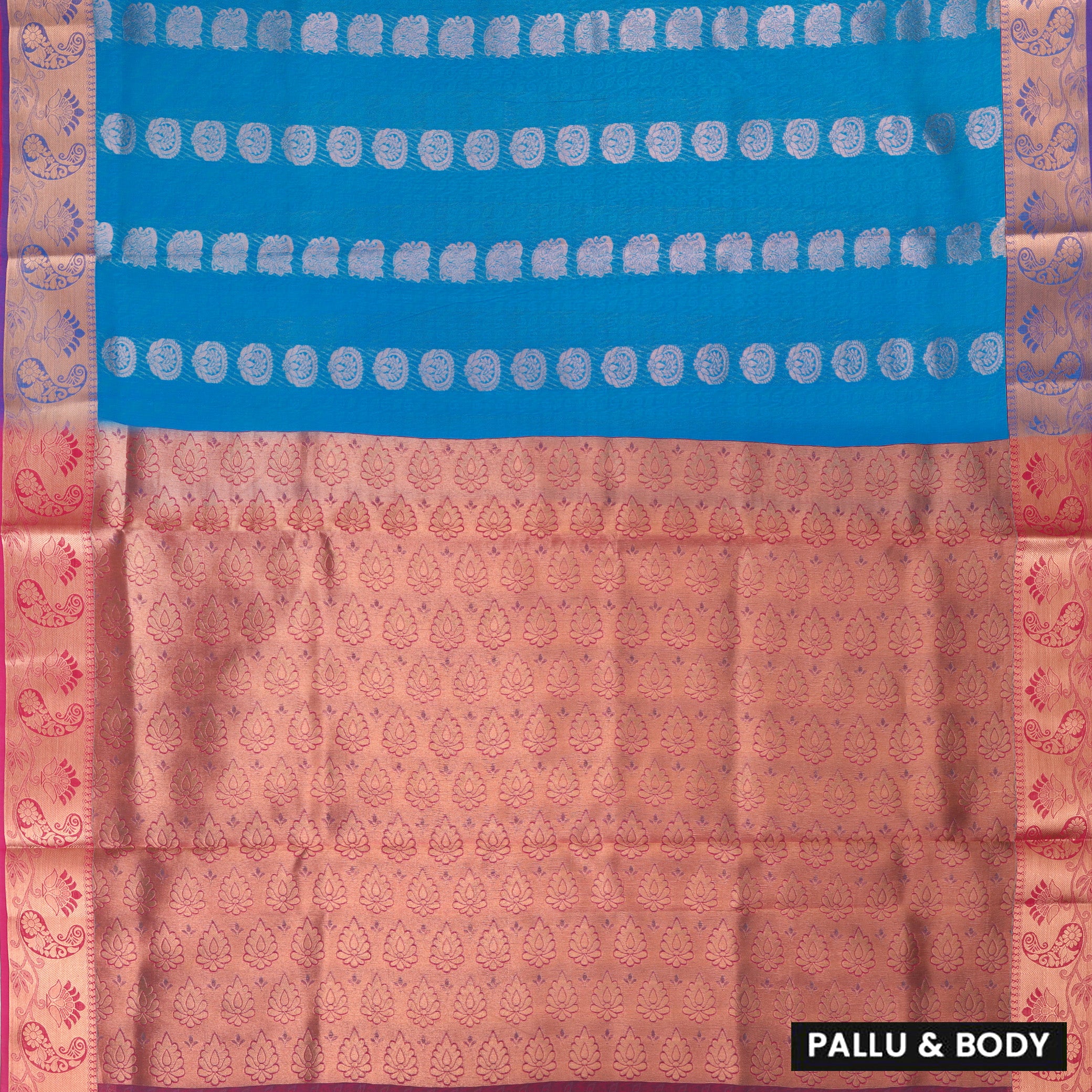 Blue With Maroon Silk Cotton Saree