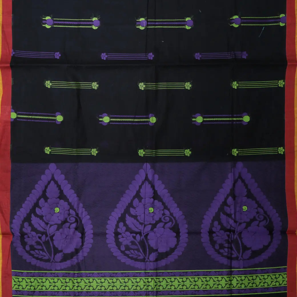 Black with Light Red Negamam Cotton Saree