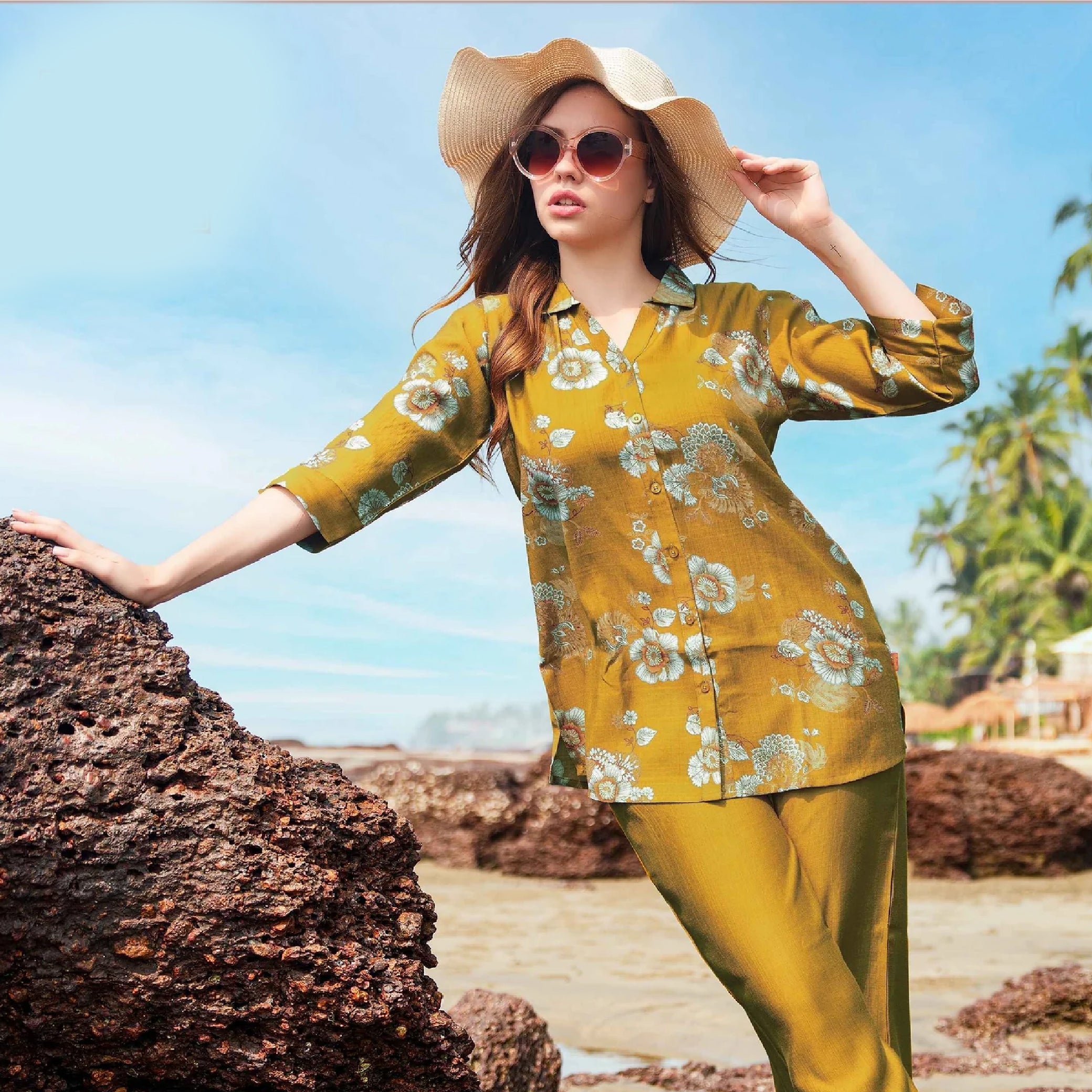 Mehandi Colour Printed Women's Night Suit