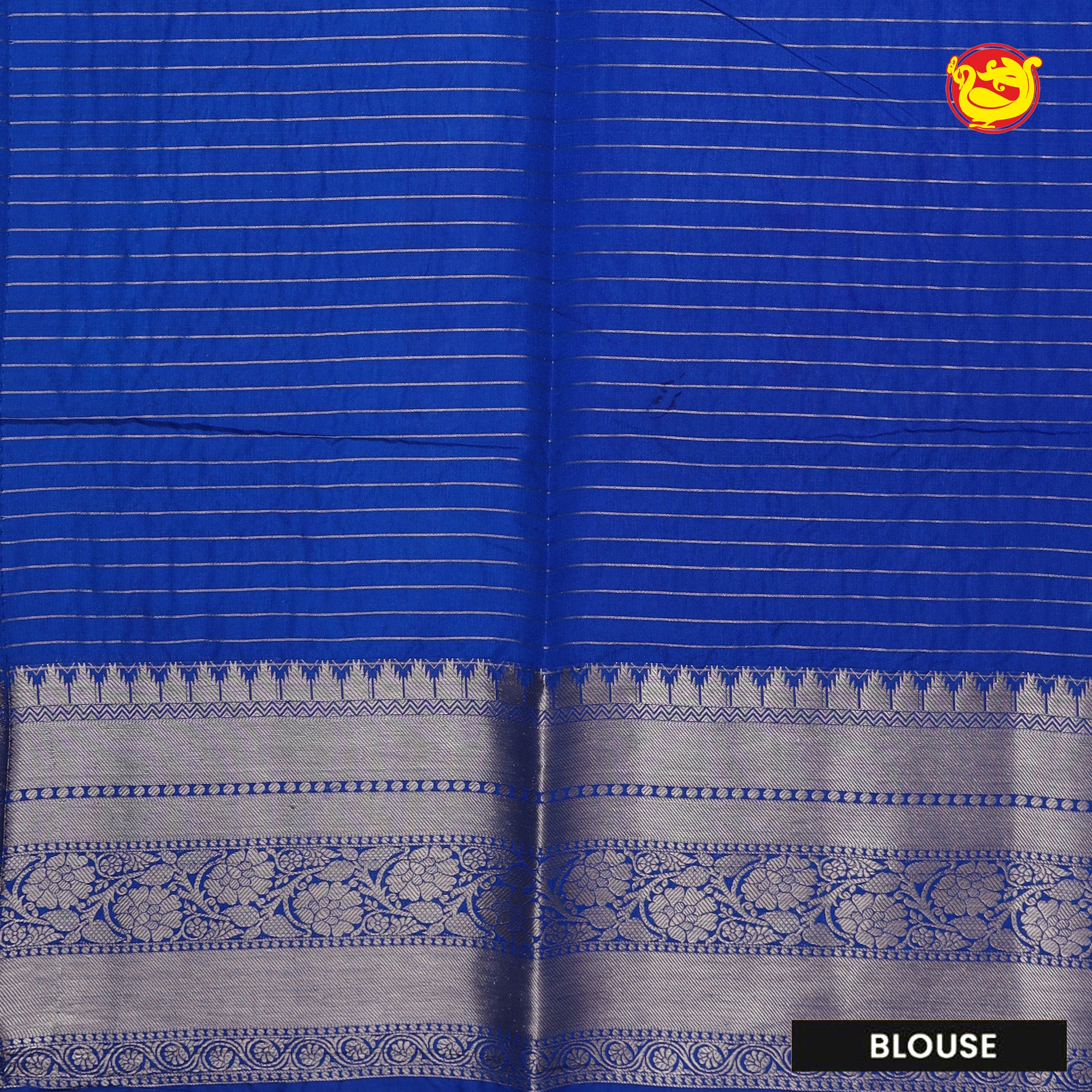Blue with Royal blue Stripes Design Semi Raw Silk Saree with Double Blouse