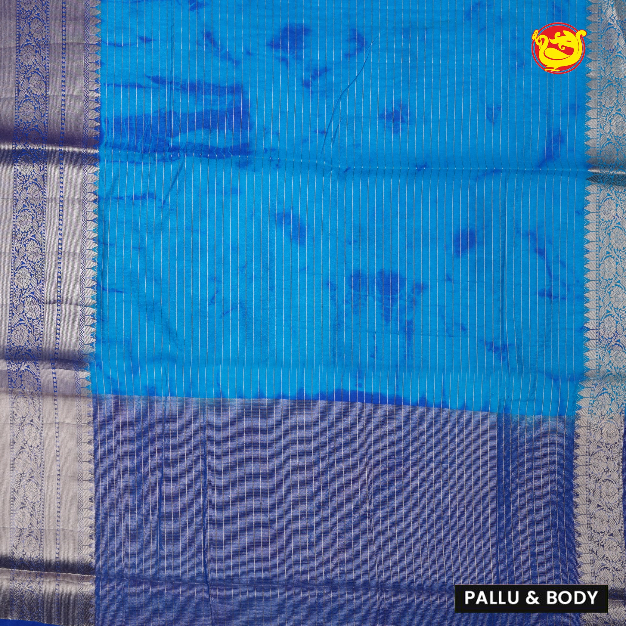 Blue with Royal blue Stripes Design Semi Raw Silk Saree with Double Blouse