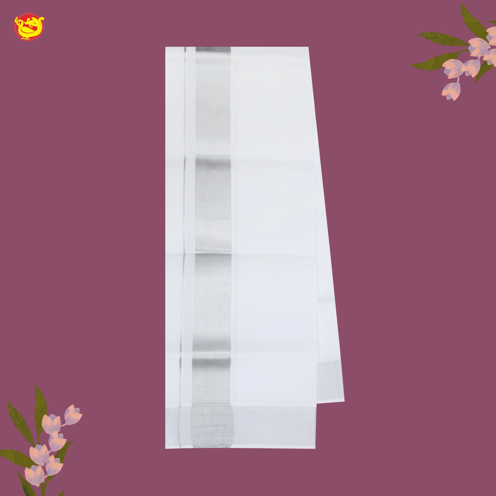 White with Silver Fancy Border Single Layer Cotton Men’s Dhoti