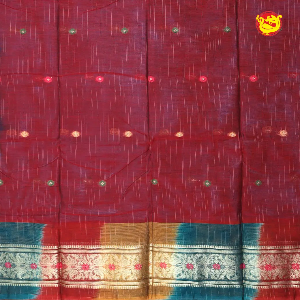 Light Blue with Red Pure Bengal Cotton Saree without Blouse