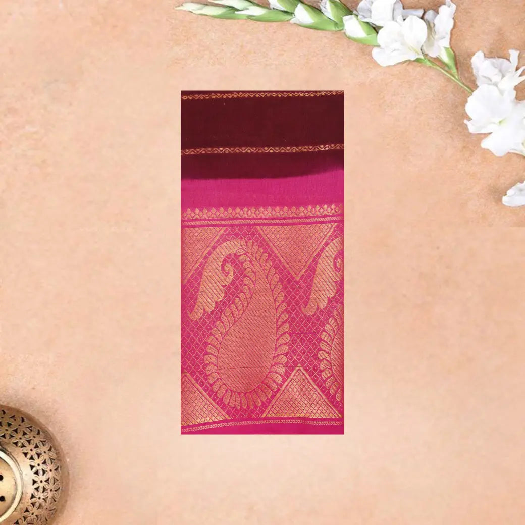 Dark Brown with Pink Stripes Sungudi Cotton Saree without Blouse