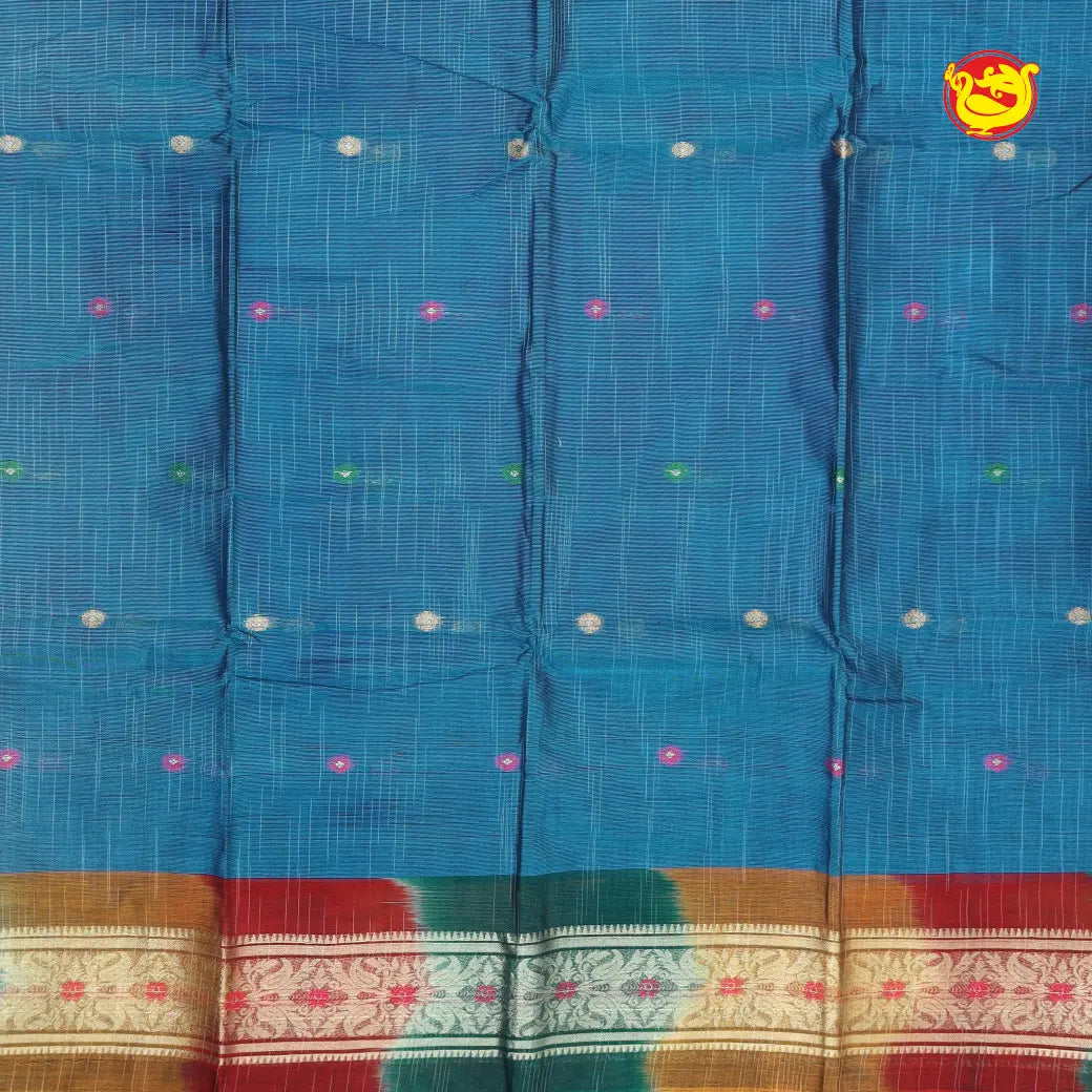 Light Blue with Red Pure Bengal Cotton Saree without Blouse