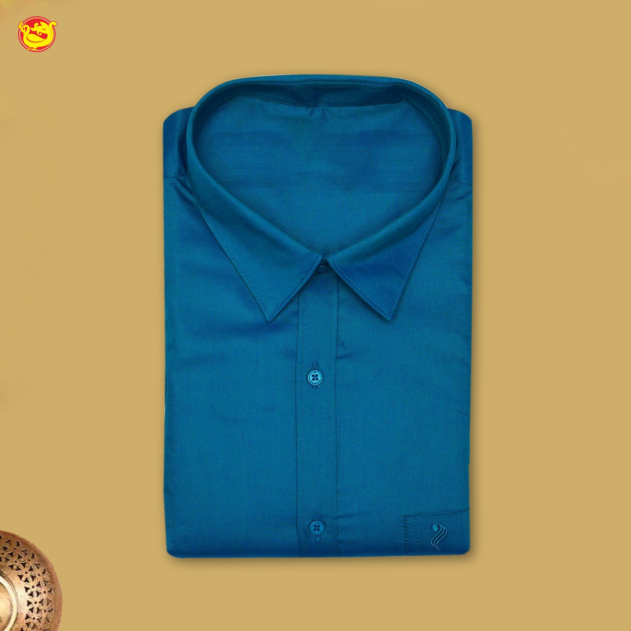 Blue With White Readymade Shirt And Matching Border Dhoti Set for Men