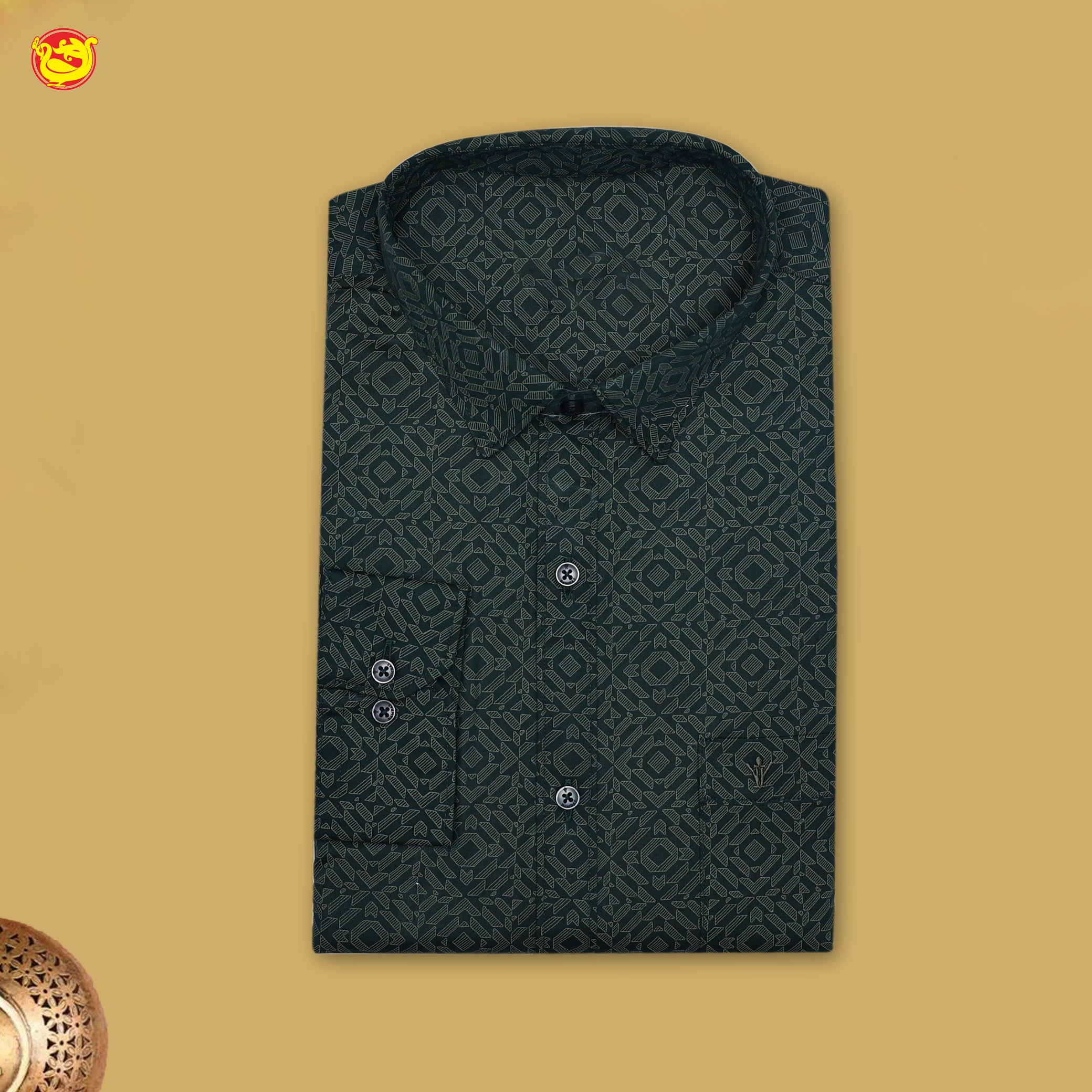 Dark Green With White Readymade Shirt And Matching Border Dhoti Set for Men
