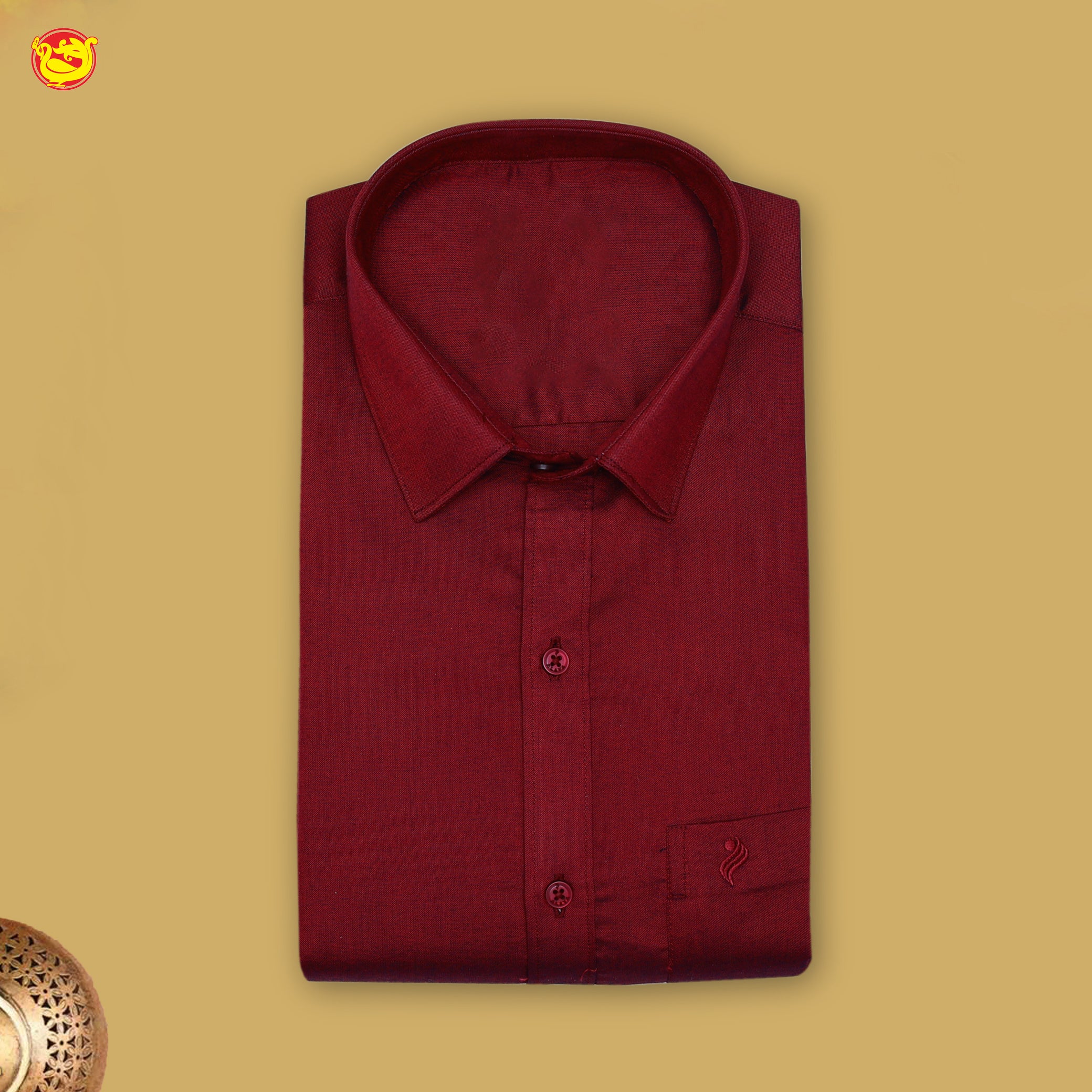 Maroon With White Readymade Shirt And Matching Border Dhoti Set for Men