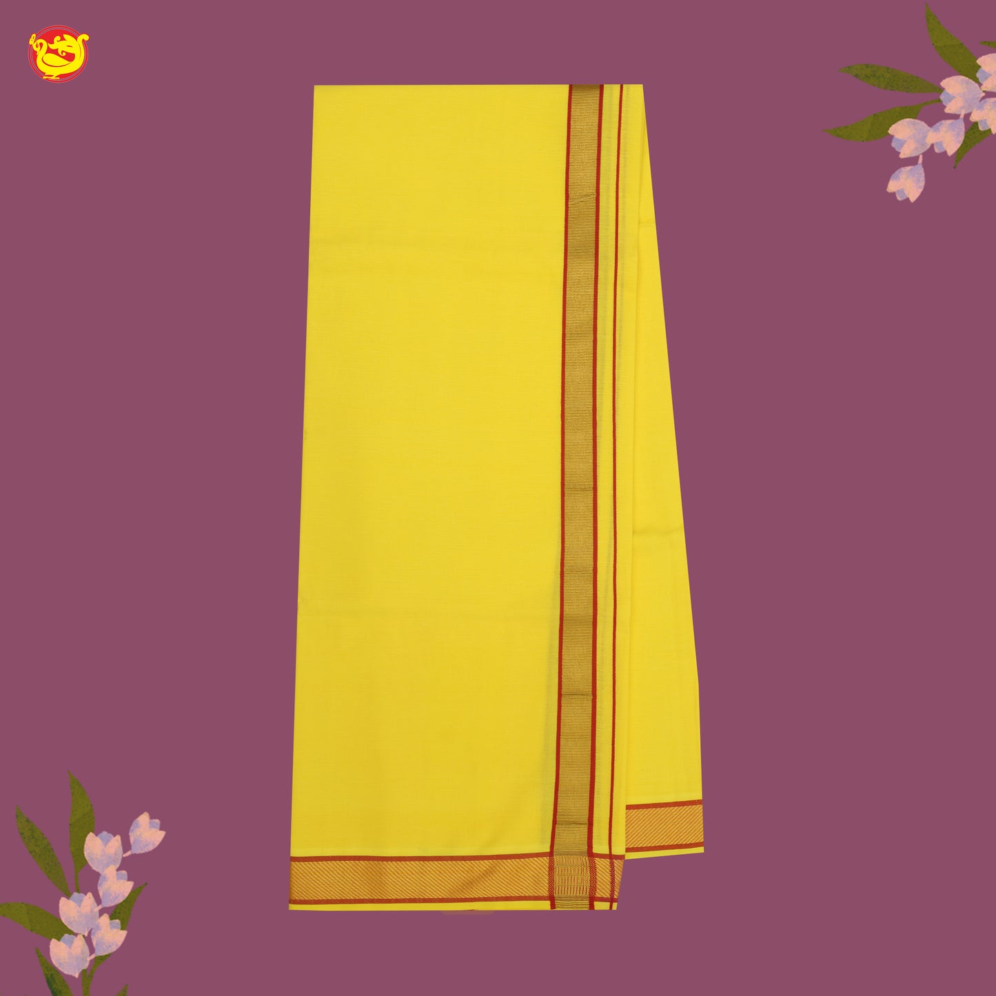 Yellow Red With Gold And Red Border Men’s Temple Wear Dhotis