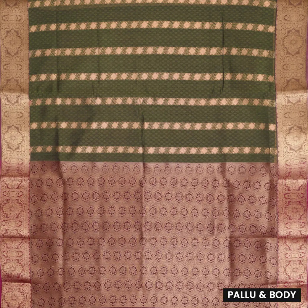 Forest Green With Maroon Silk Cotton Saree