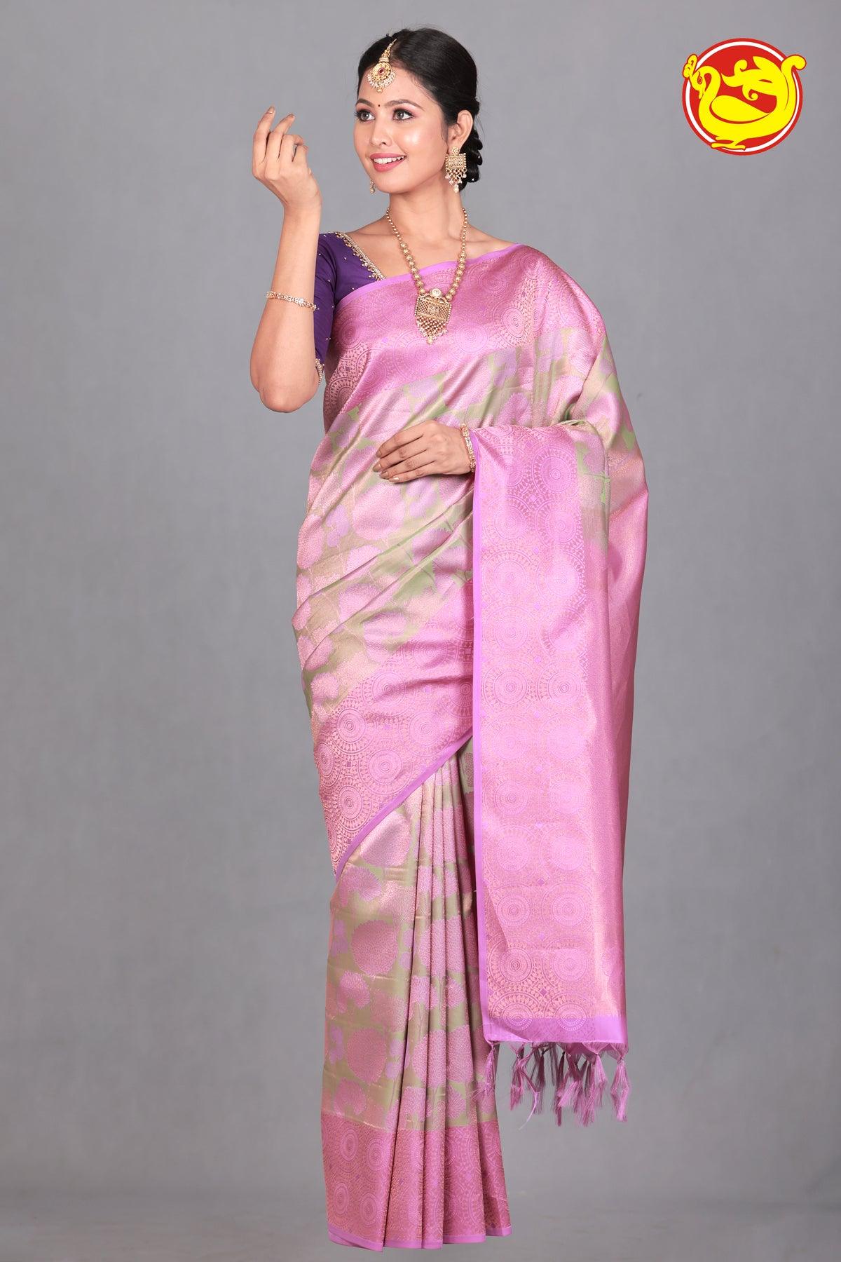 Light Green With Lavender Pallu Wedding Silk Saree - Thenianantham