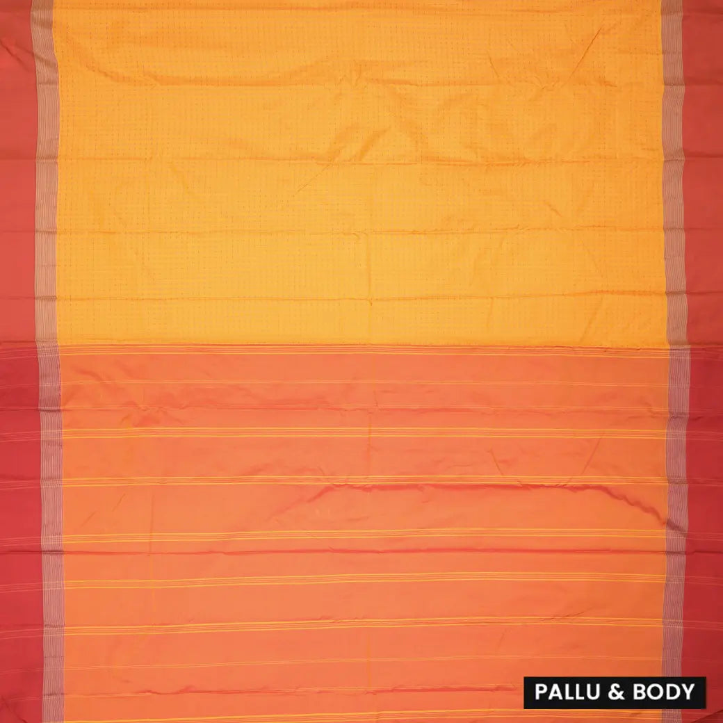 Yellow-Orange With Dark Red Border Arani Silk Saree