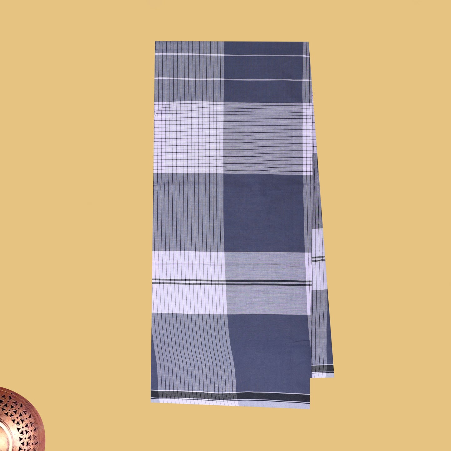 Men’s Blue with Brown Checked Cotton Stitched Lungi