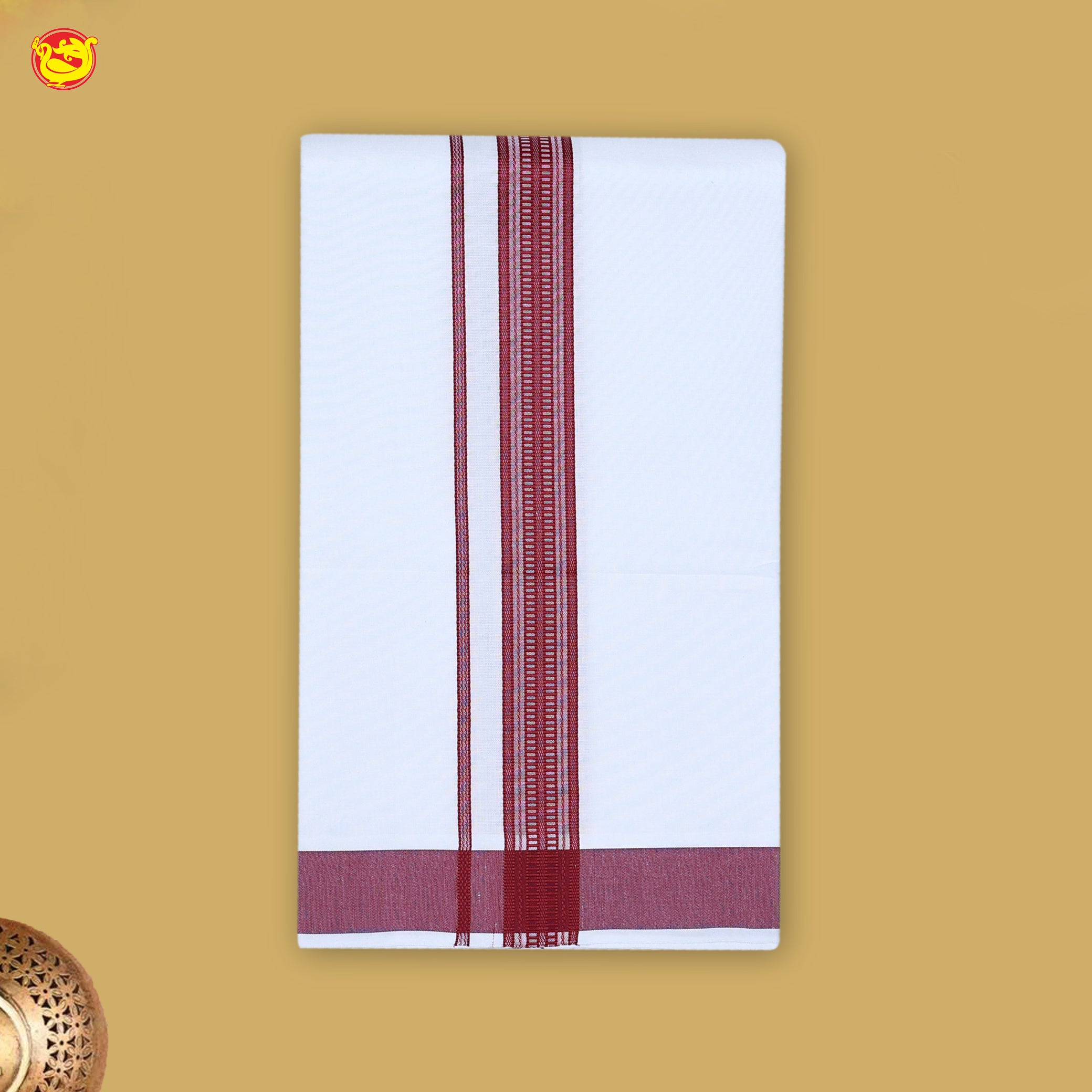 Maroon With White Readymade Shirt And Matching Border Dhoti Set for Men