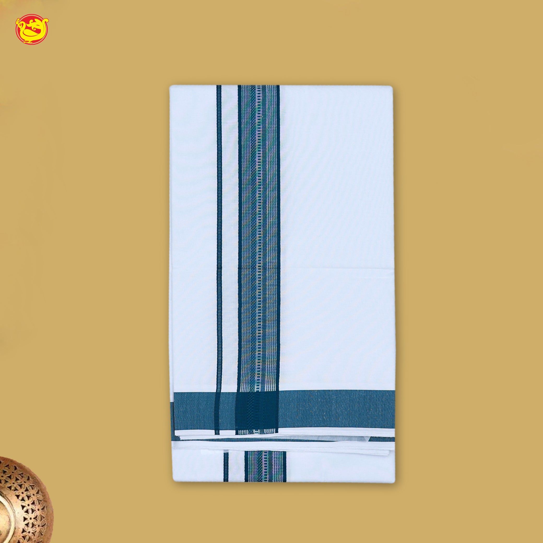 Blue With White Readymade Shirt And Matching Border Dhoti Set for Men