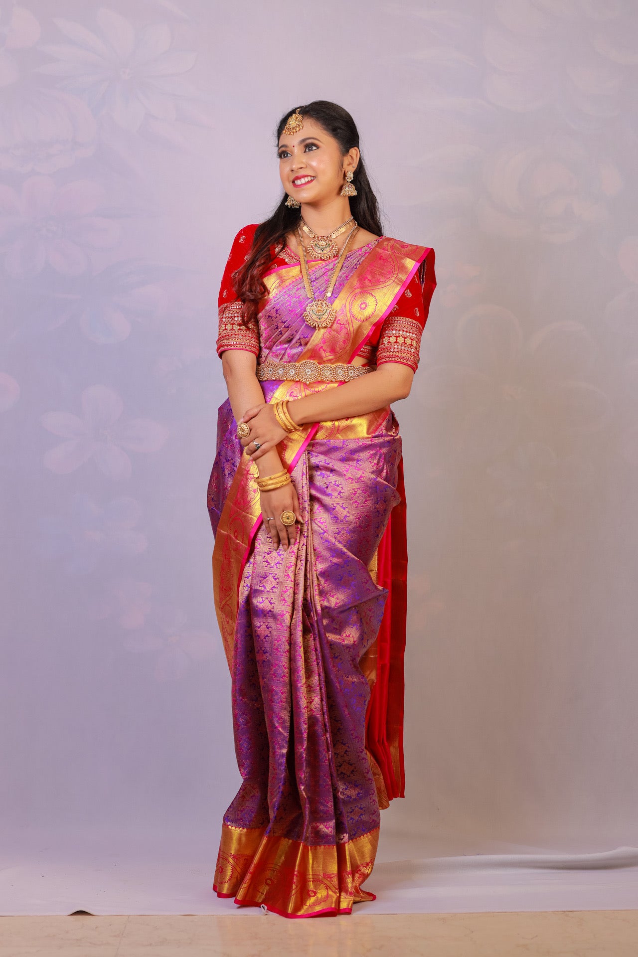 Blue with purple wedding silk saree