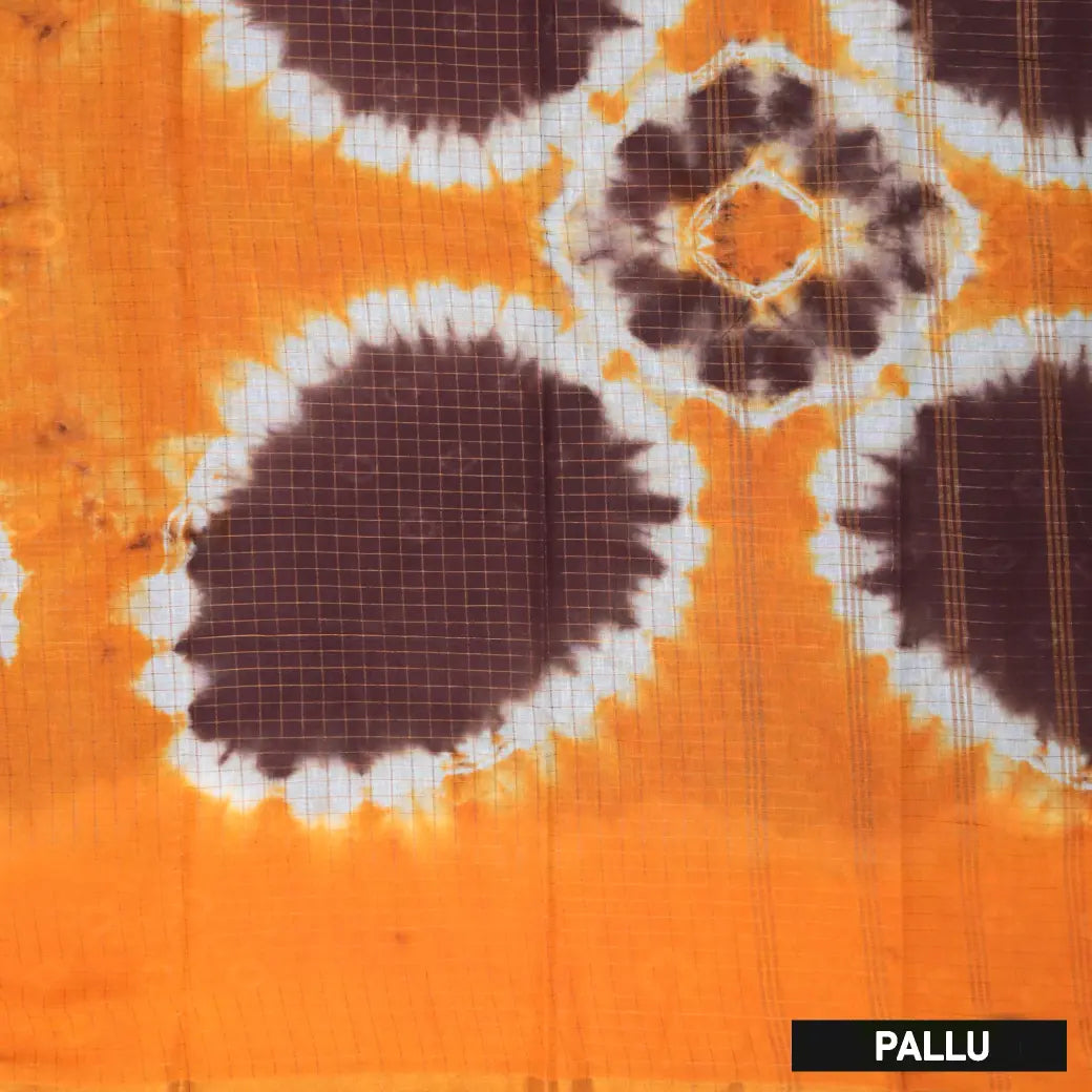 Dark Brown with Orange Sungudi Cotton Saree without Blouse