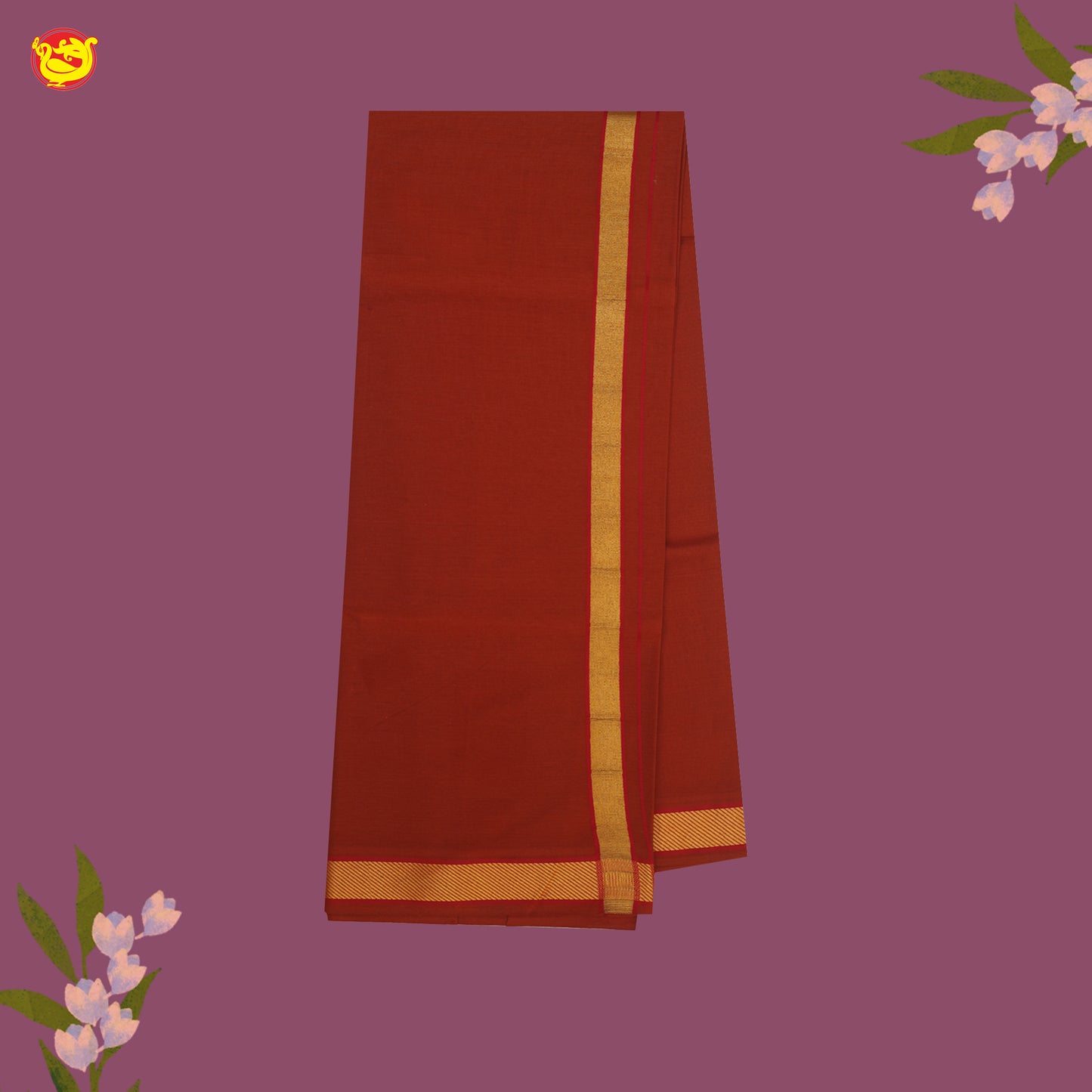 Deep Red With Gold And Red Border Men’s Temple Wear Dhotis