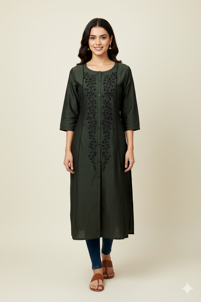 Dark Green With Floral Design Ladies Branded Top Readymade