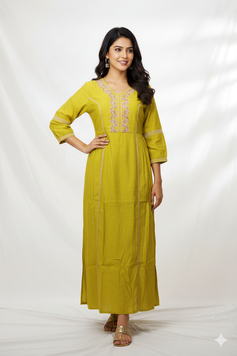 Yellow Colour With Floral Design Ladies Branded Umbrella Top Readymade