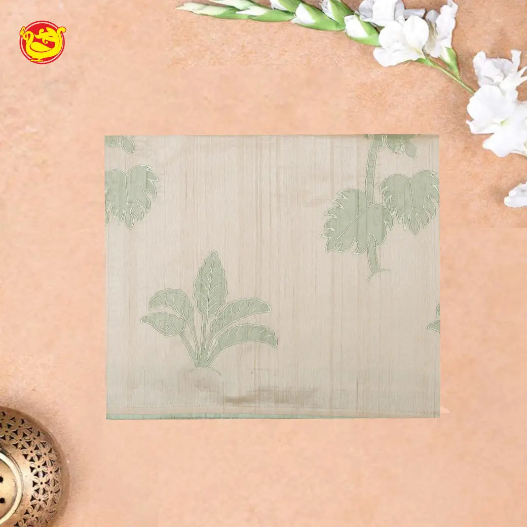 Beige with Green Semi Raw Silk Saree