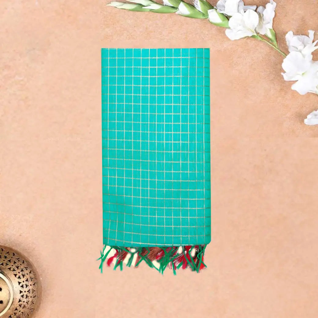 Rama Sky Blue With Rani Pink Semi Pochampalli Zari Border Silk Cotton Saree