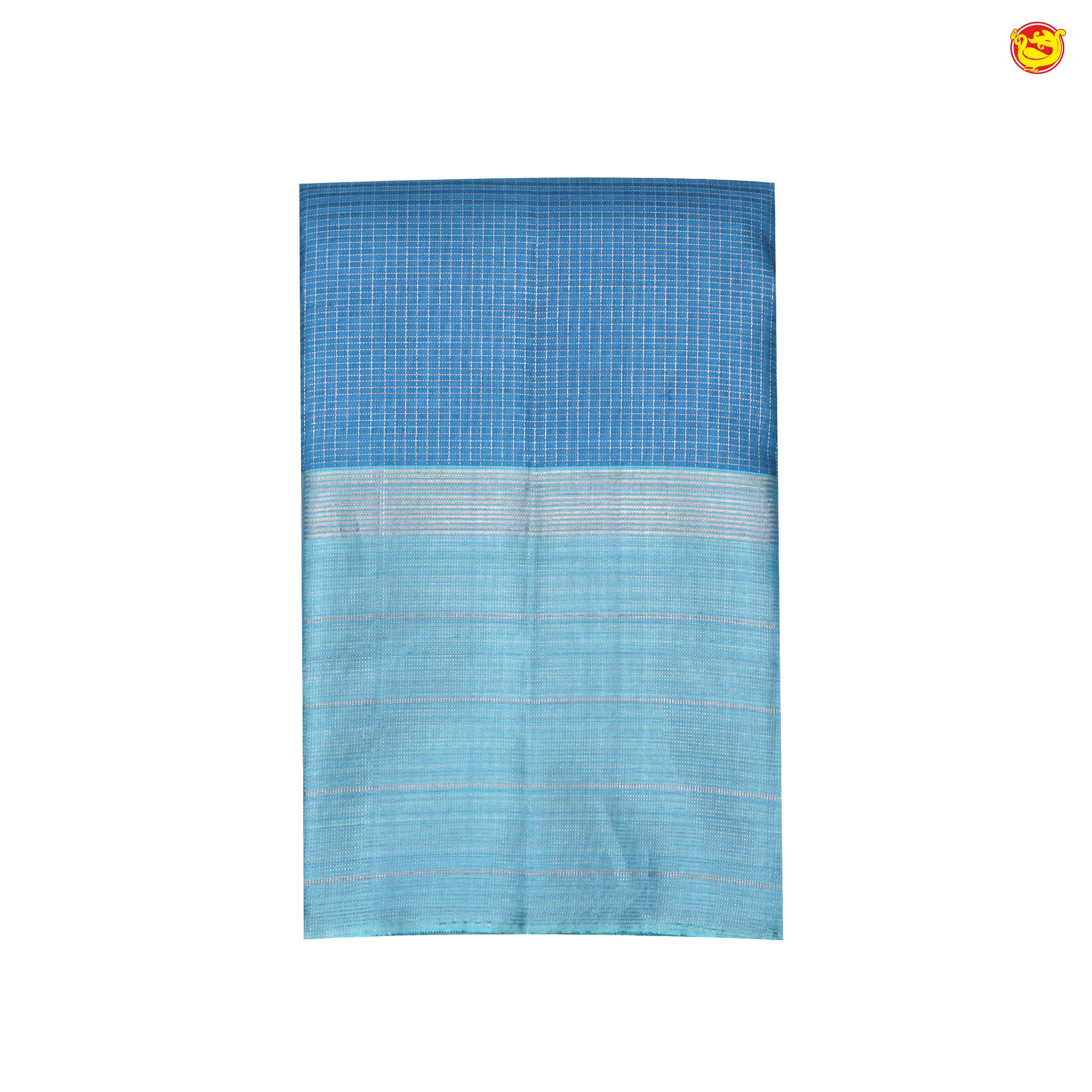 Cobalt Blue With Checked Motifs and Stripes Border Copper Zari Pure Soft Silk Saree