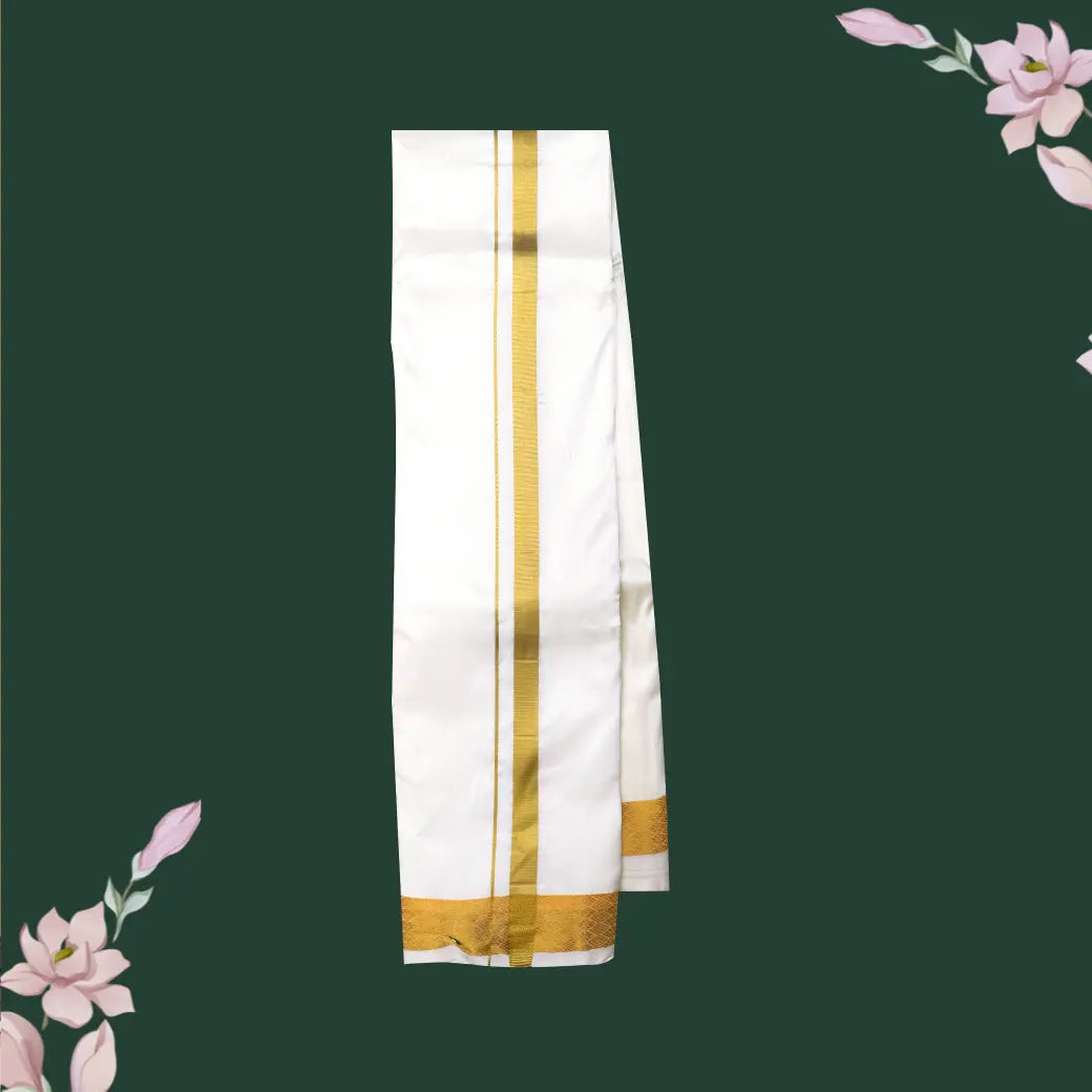 Cream with Gold Men’s Silk Dhoti and Towel set