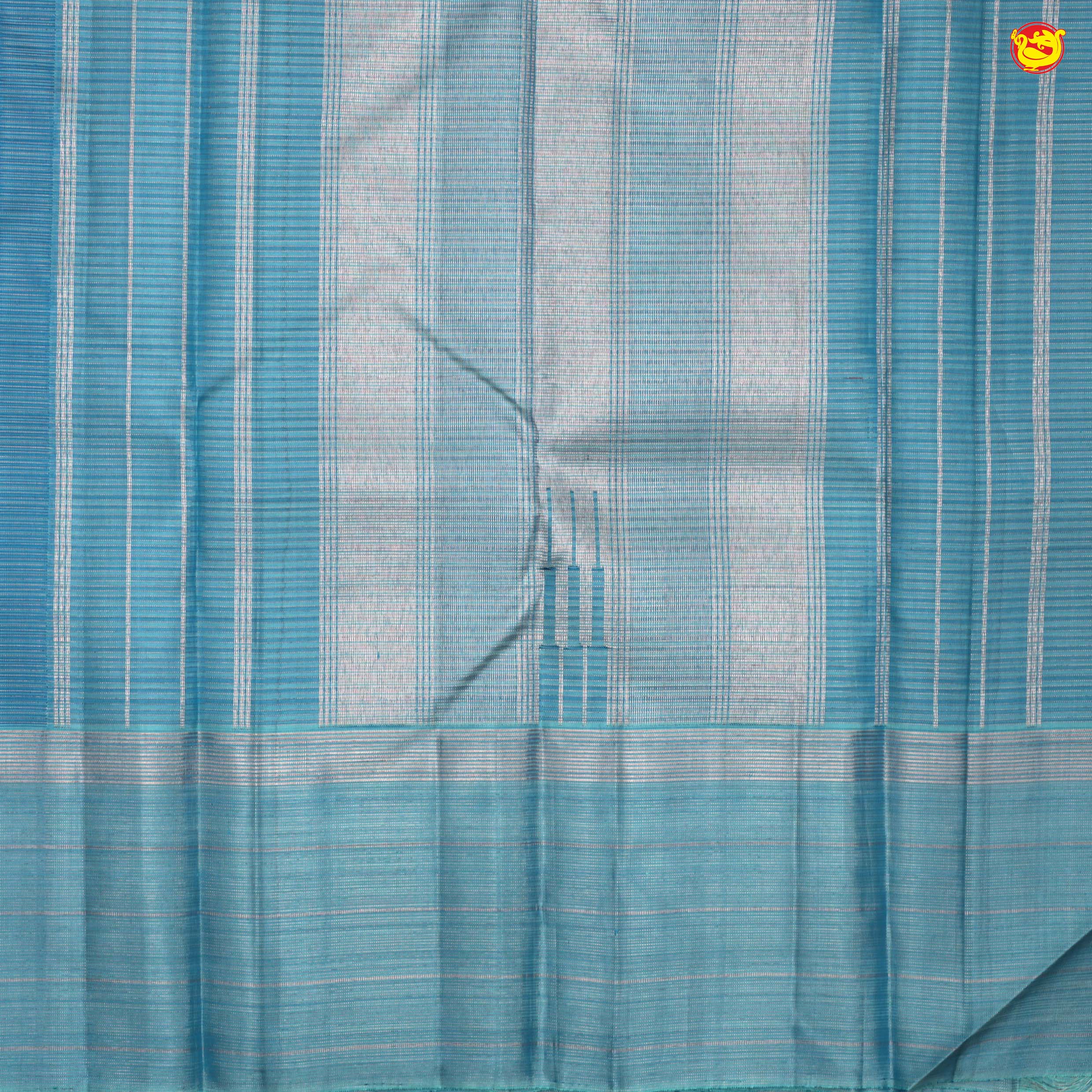 Cobalt Blue With Checked Motifs and Stripes Border Copper Zari Pure Soft Silk Saree