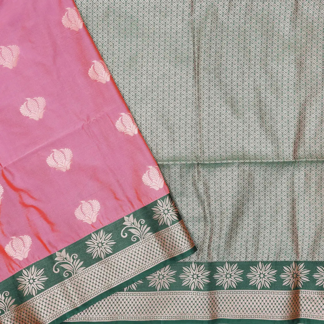 Punch Pink with Green Soft Silk Saree