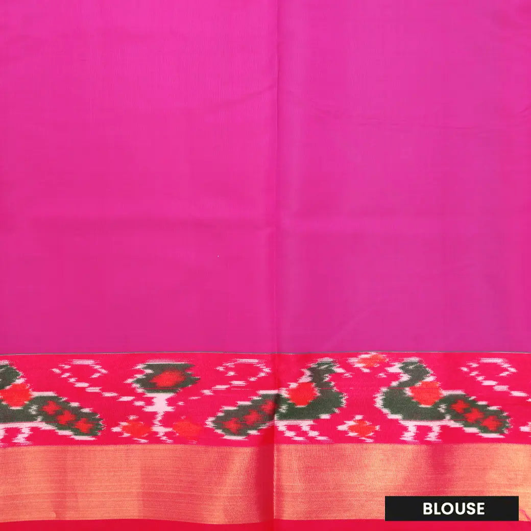 Rama Sky Blue With Rani Pink Semi Pochampalli Zari Border Silk Cotton Saree