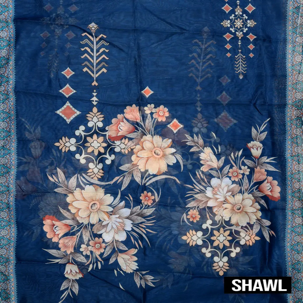 Deep Blue with Cocoa Brown Ladies Cotton Chudithar Set Material