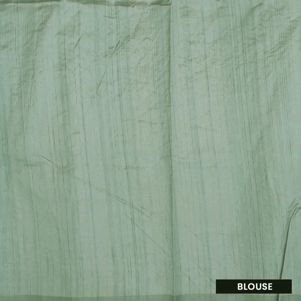 Beige with Green Semi Raw Silk Saree
