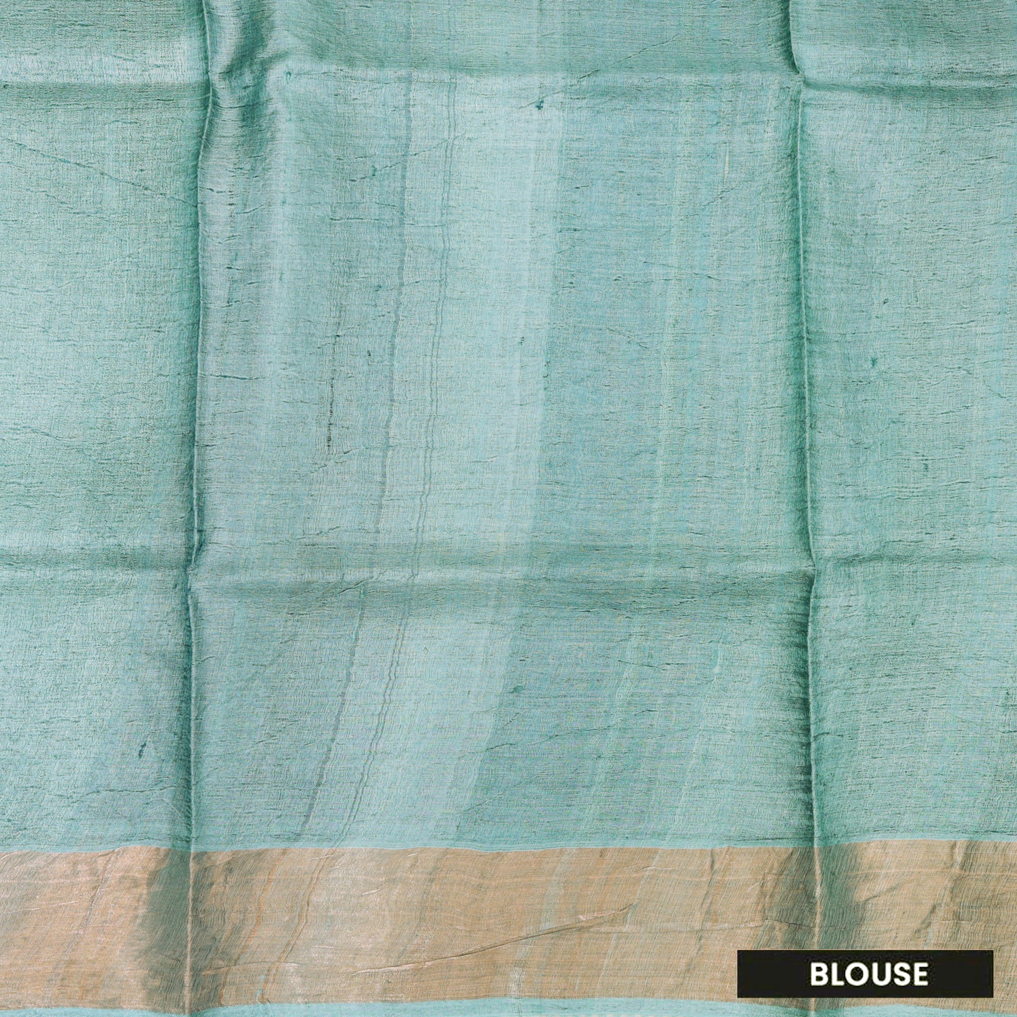 Pure Tussar Silk Saree Turquoise Blue and Blue Shade With Floral Design and Painted Prints and Zari Woven Border