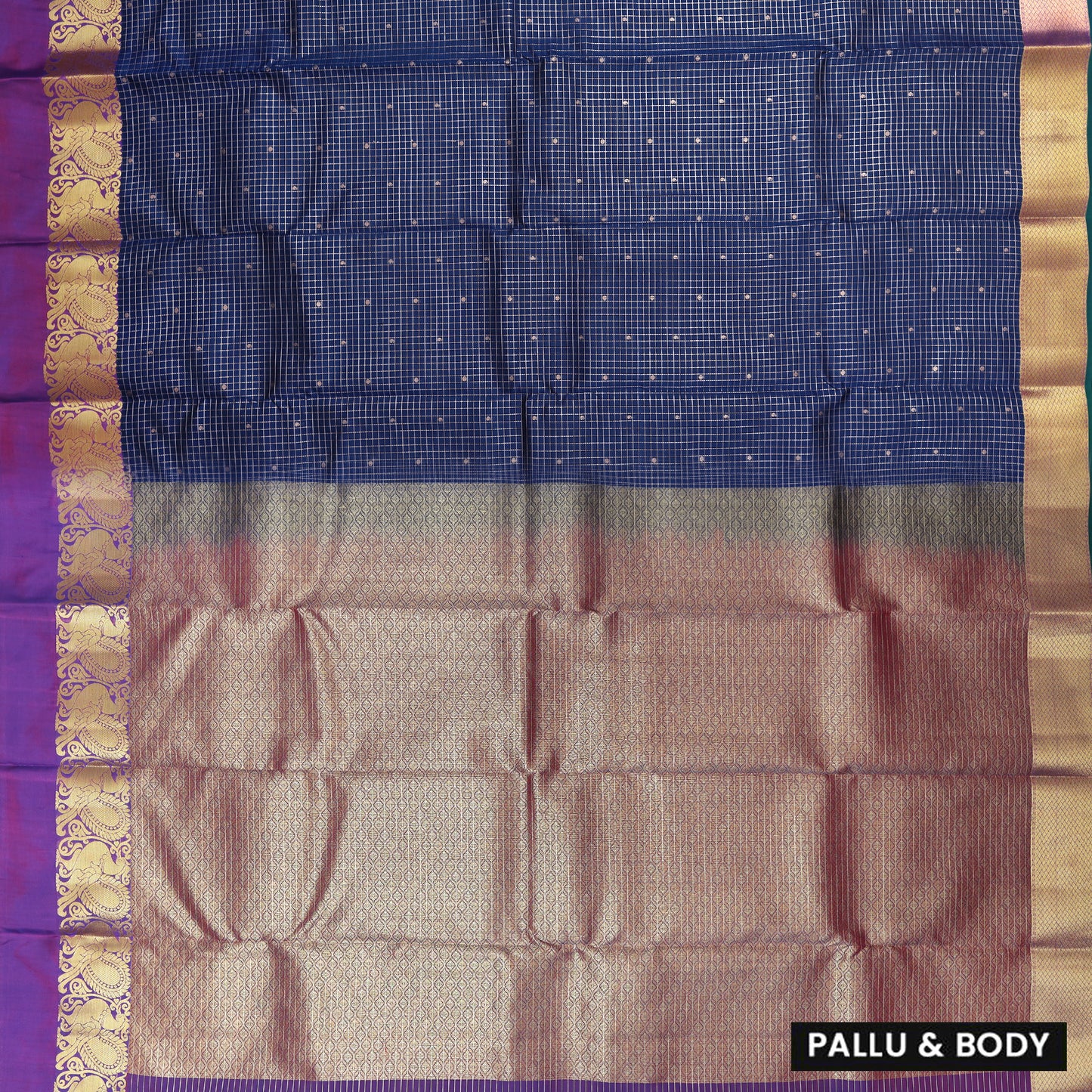 Navy Blue With Purple Gold Zari Yuvana Semi Soft Silk Saree