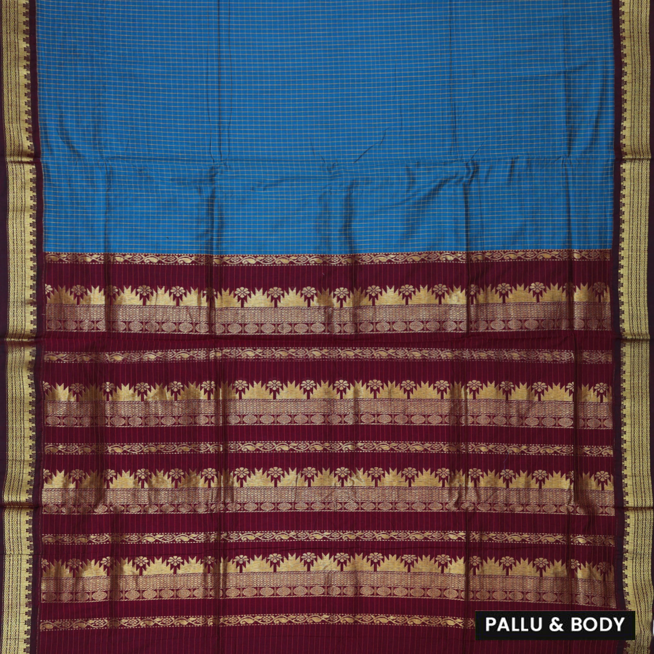 Peacock Blue With Maroon Premium Quality Kalyani Cotton Saree