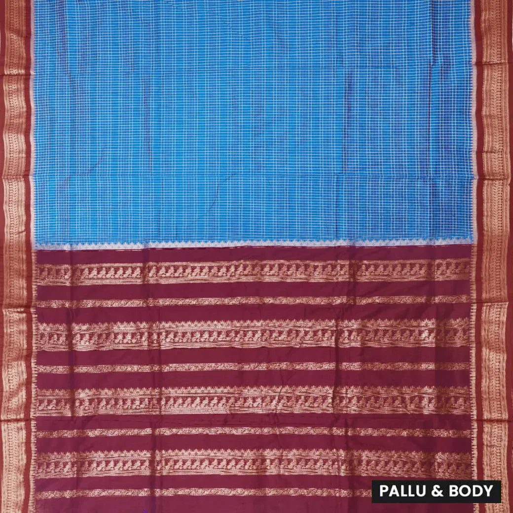 Sky Blue With Maroon Premium Quality Kalyani Cotton Saree