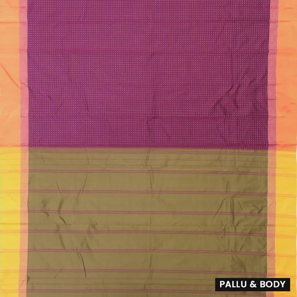 Magenta Purple With Olive Green Border Arani Silk Saree