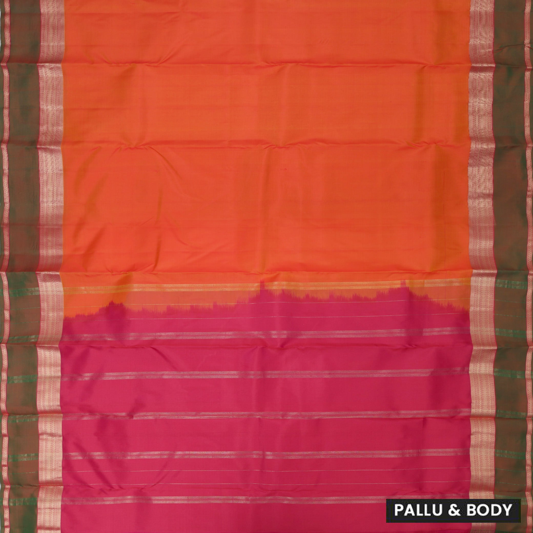 Orange With Pink Gold Zari Yuvana Semi Soft Silk Saree