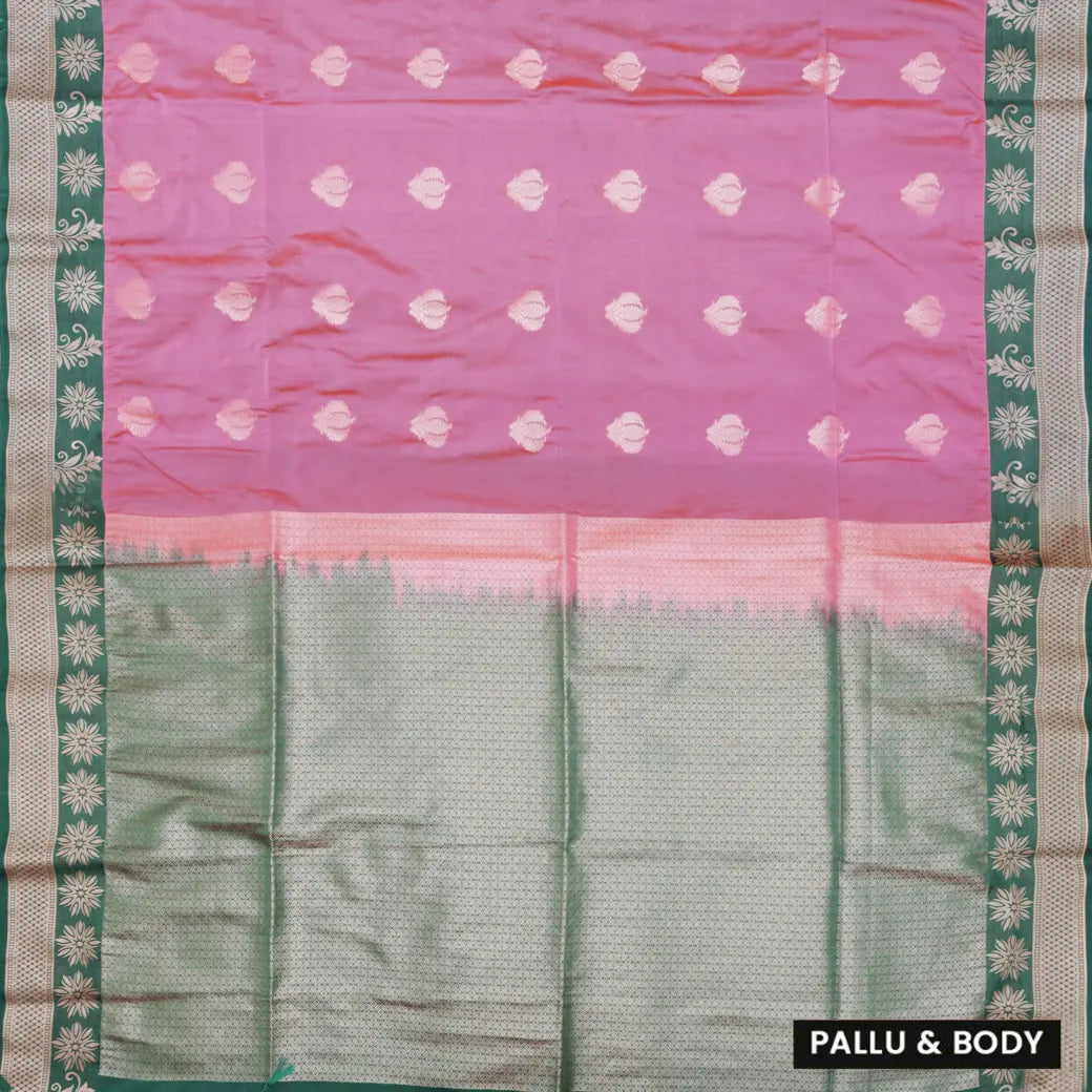 Punch Pink with Green Soft Silk Saree
