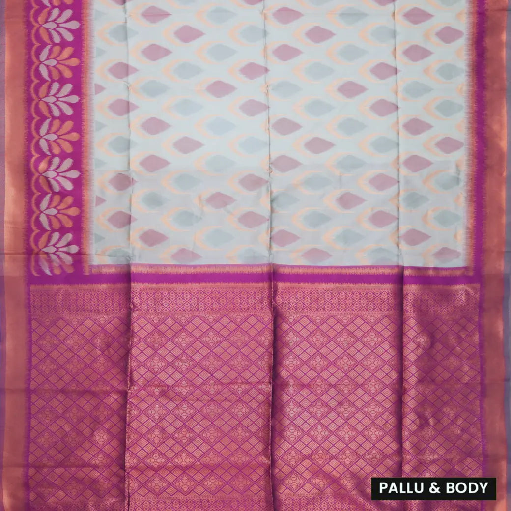 Light Gray With Deep Purple Pochampally Semi Ikat Silk Saree