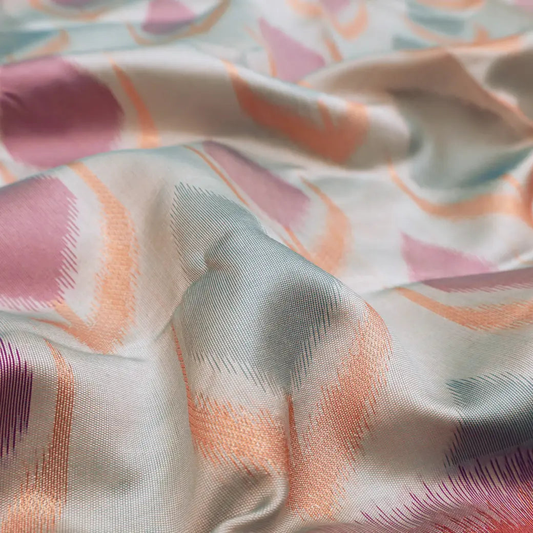 Light Gray With Deep Purple Pochampally Semi Ikat Silk Saree
