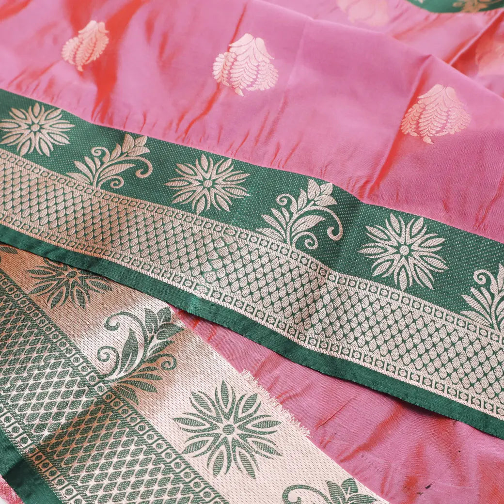 Punch Pink with Green Soft Silk Saree