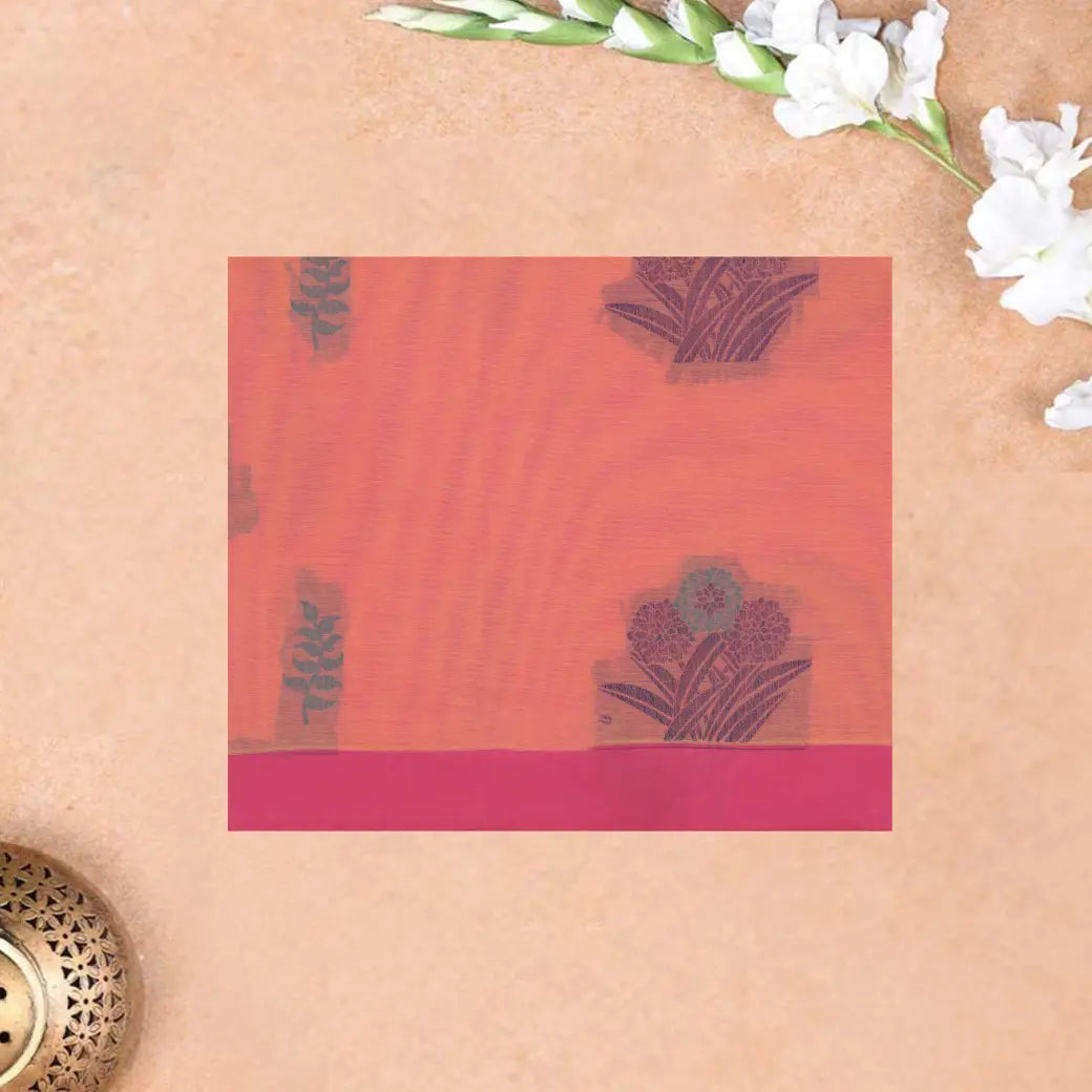 Light Orange with Pink Border Negamam Cotton Saree
