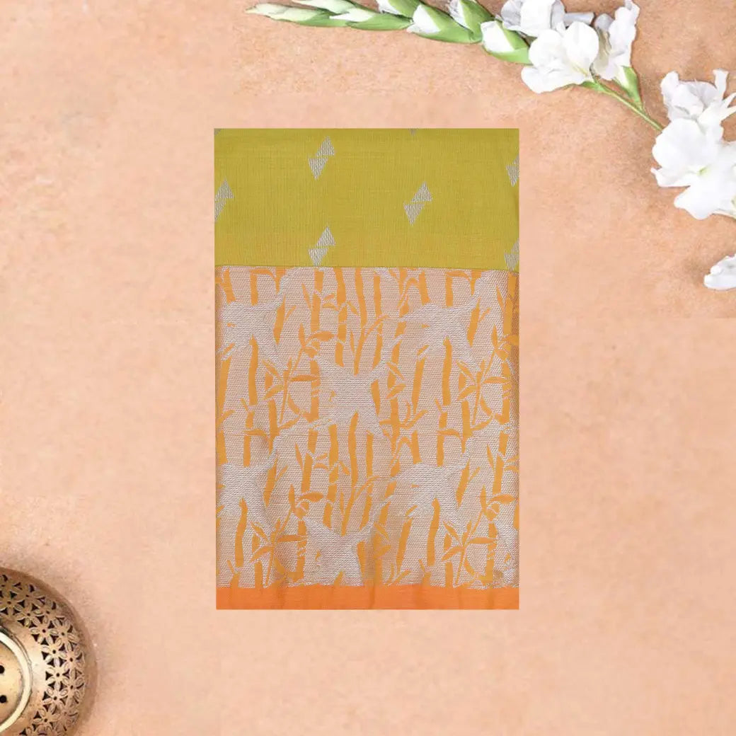 Mustard Yellow with Orange Soft Silk Saree