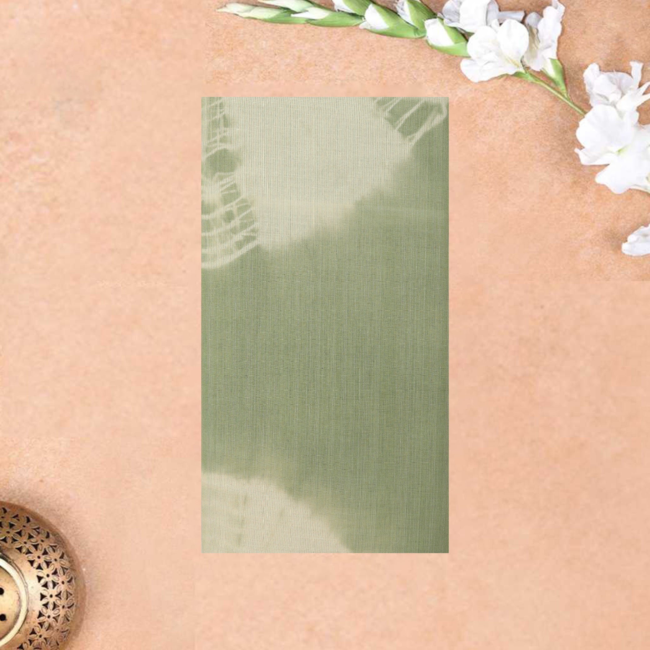 Green Linen Digital Cotton Saree