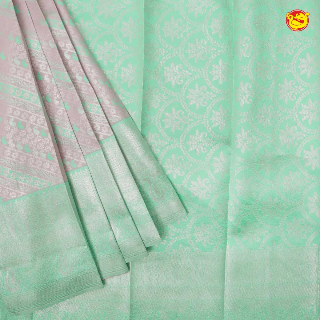 Baby Pink with Light Green Semi Litchi Silk Saree