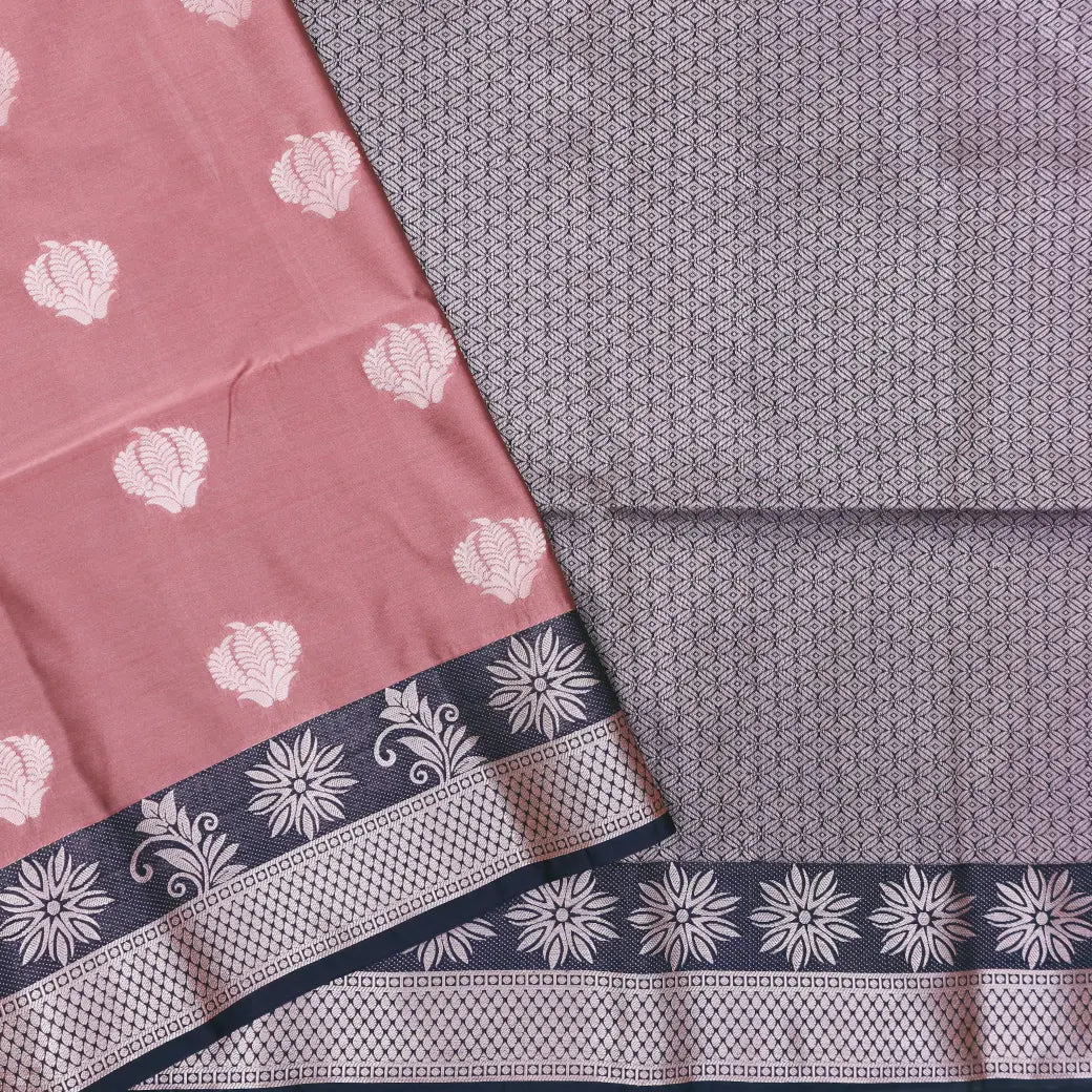 Dusty Rose with Navy Blue Soft Silk Saree