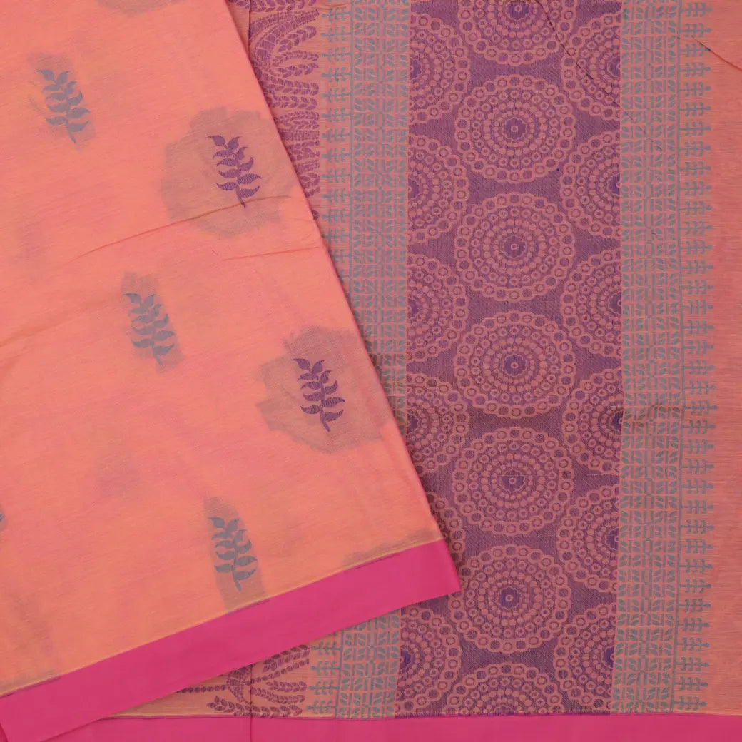 Light Orange with Pink Border Negamam Cotton Saree