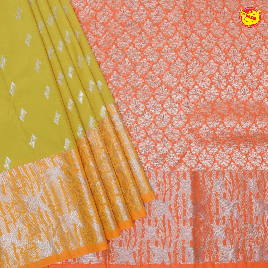 Mustard Yellow with Orange Soft Silk Saree